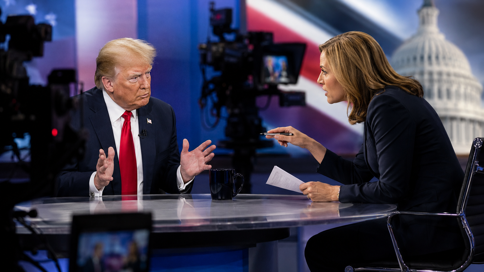 AI-generated illustration. Not an actual photo of the NBC Meet the Press interview.